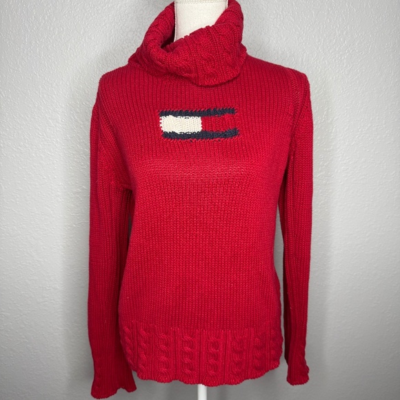 Tommy Hilfiger  Large Red Sweater Turtle neck Vintage -cp - Picture 1 of 8